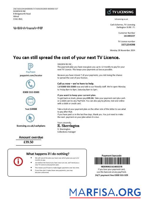 Downloadable United Kingdom TV Licensing business utility bill template in Word and PDF formats